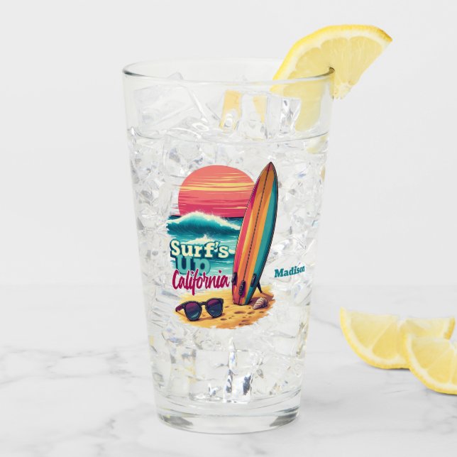 Custom Text California Surfing Glas (Rückseite Ice)