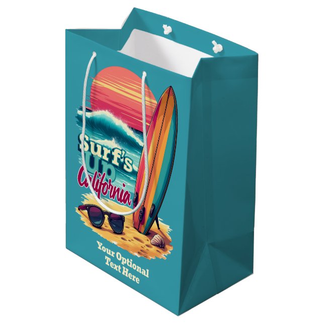 Custom Text California Surfing Mittlere Geschenktüte (Rückseite Schrägansicht)