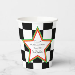 Custom Text, Checkered Graduation Party Paper Cups Pappbecher