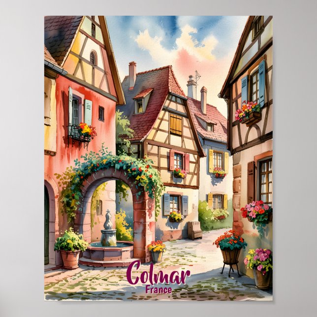 Custom Text Colmar Alsace France Watercolor Retro Poster (Vorne)