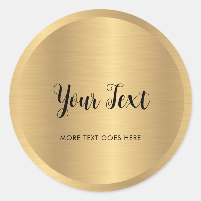 Custom Text Elegant Metallic Look Imitats Gold Scr Runder Aufkleber (Vorderseite)