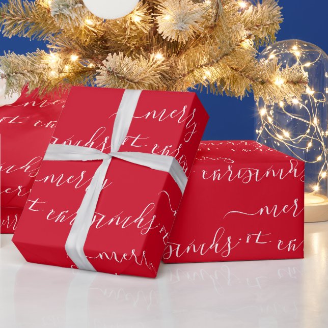 Custom Text Elegant Red And White Merry Christmas Geschenkpapier (Feiertage)