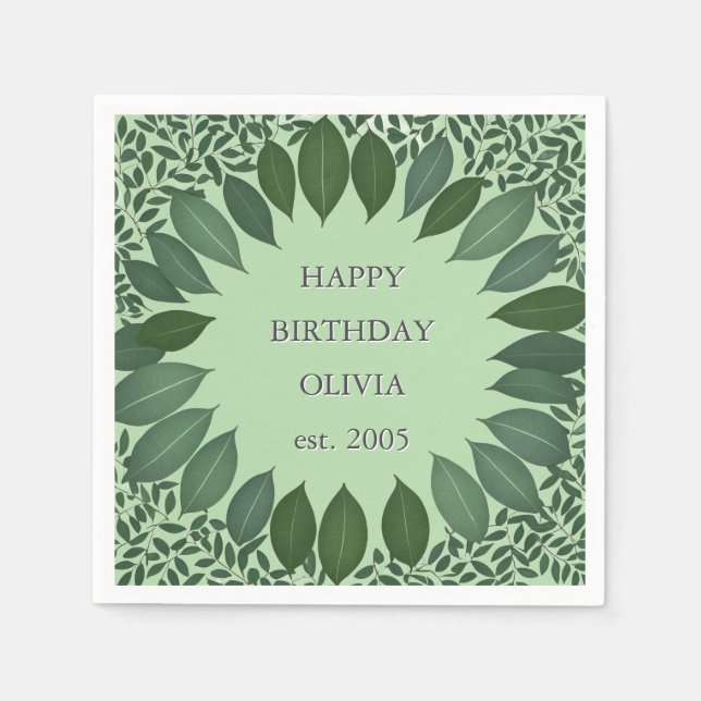 Custom text eucalyptus Frame Napkin – sage green Serviette (Vorderseite)