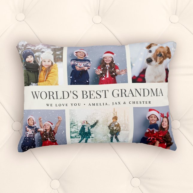 Custom Text Foto Collage World BEST GRANDMA Dekokissen (Von Creator hochgeladen)