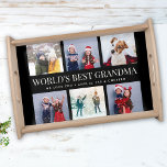 Custom Text Foto Collage World BEST GRANDMA Serviertablett<br><div class="desc">Die beste Oma der Welt! Moderner Familiensatz,  dieses maßgeschneiderte Foto Collage Design macht eine schöne Anzeige für Ihre Lieblingsfotos von Kindern,  Enkeln,  Hochzeiten oder anderen besonderen Anlässen. Großeltern ein tolles Geschenk! 2 Zeilen mit vollständig anpassbarem Text.</div>