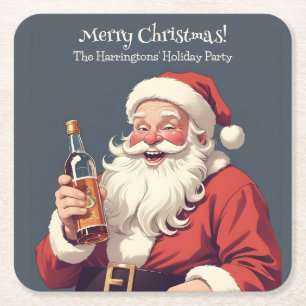 Custom Text Funny Betrunken Santa Rechteckiger Pappuntersetzer