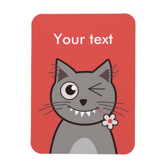 Custom Text Funny Winking Cartoon Kitty Cat Magnet (Vertikal)