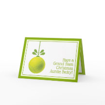 Custom text green Tennis bauble Christmas Card