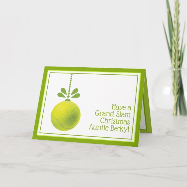 Custom text green Tennis bauble Christmas Card Karte (Vorderseite)