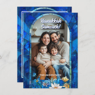 Custom text Happy Hanukkah, Buntglas Feiertagskarte