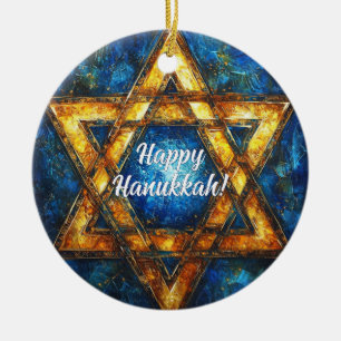 Custom text Happy Hanukkah ✡️, Star von David Keramik Ornament