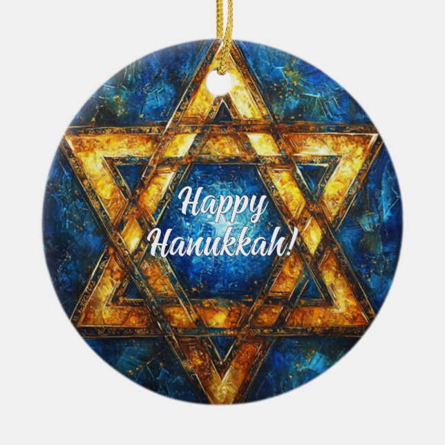 Custom text Happy Hanukkah ✡️, Star von David Keramik Ornament (Vorne)