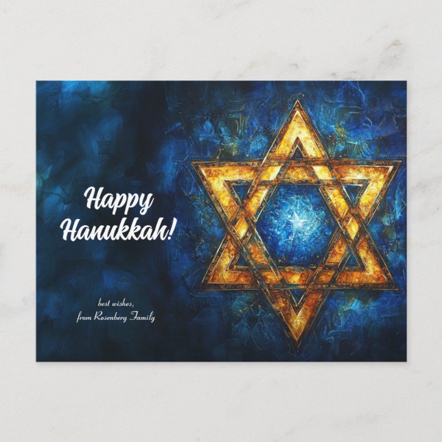 Custom text Happy Hanukkah ✡️, Star von David Postkarte (Vorderseite)