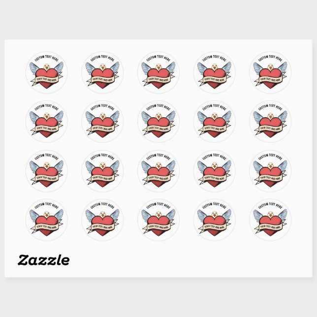 Custom Text | Heart Funny Seagull tattoo Runder Aufkleber (Blatt)