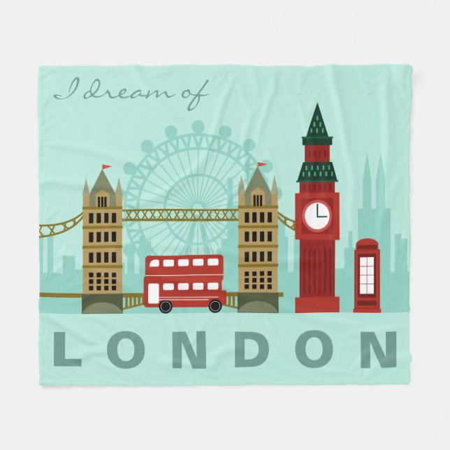 Custom text London Illustration Fleece-Decken Fleecedecke (Vorderseite (Horizontal))