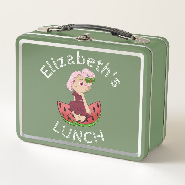 Custom Text Lunch Box mit Watermelon Chibi (Vorderseite)