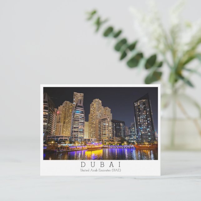 Custom text, marina by night, Dubai, VAE Postkarte (Stehend Vorderseite)