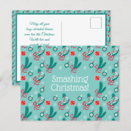 Custom text Minty green Tennis Weihnachten Postkarte