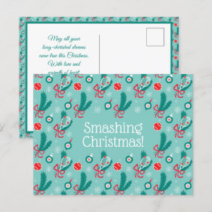 Custom text Minty green Tennis Weihnachten Postkarte