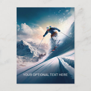 Custom Text Mountain Skier Postkarte