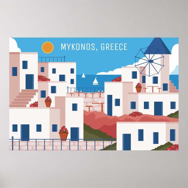 Custom Text Mykonos Griechenland Poster (Vorne)