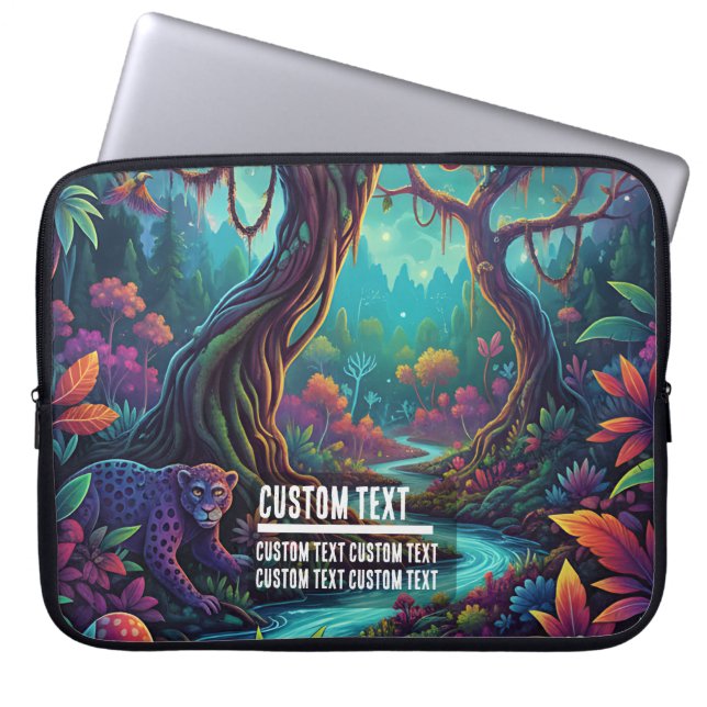 Custom Text Mystical Forest Jaguar Colorful Laptopschutzhülle (Vorderseite)