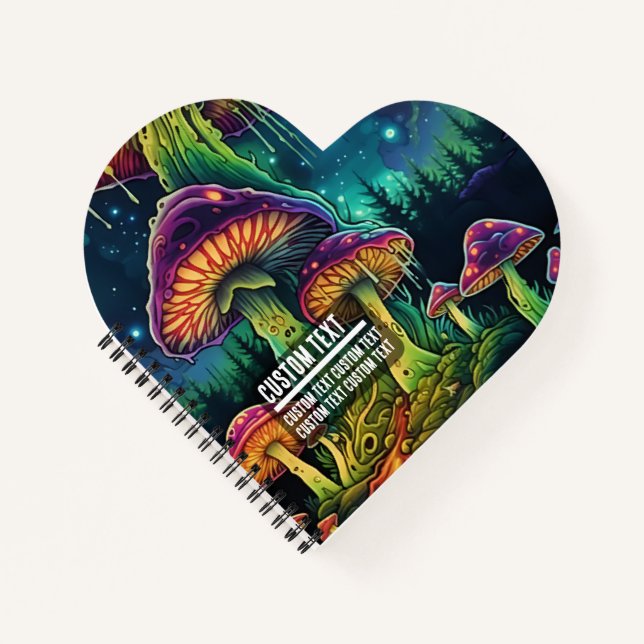 Custom Text Mystical Mushroom Grove Heart Journal  Notizbuch (Vorderseite)