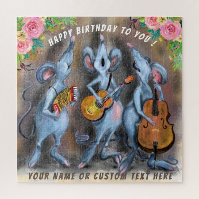 Custom Text Name Puzzle Happy Birthday Mouse Band (Vertikal)