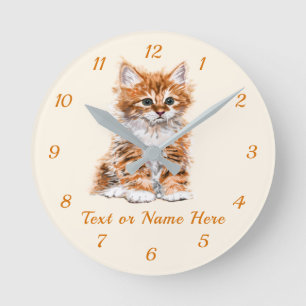 Custom Text Name Wall Clock - Little Kitten Runde Wanduhr
