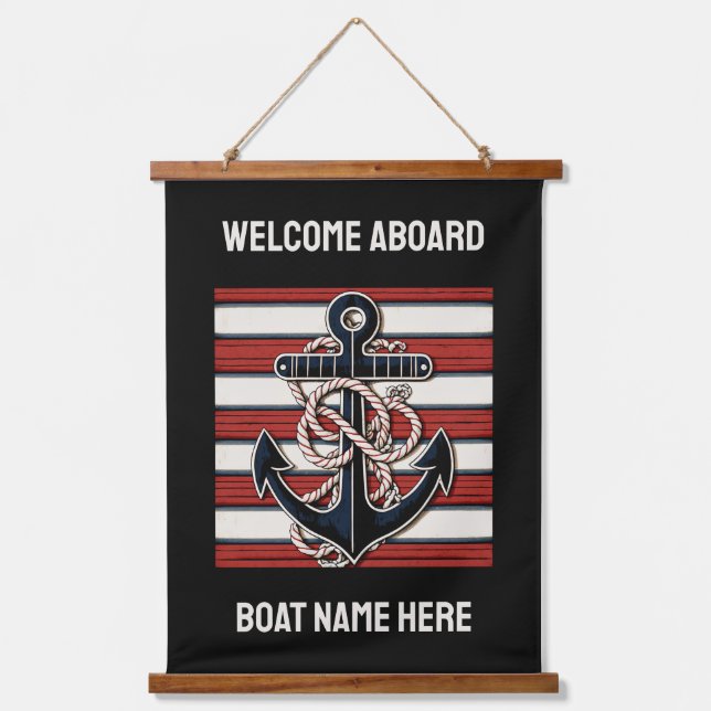 Custom Text Nautical Anchor Wandteppich Mit Holzrahmen (Vorderseite)