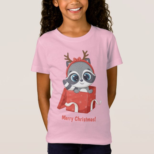 Custom Text Niedlich Weihnachts-Raccoon T-Shirt (Vorderseite)