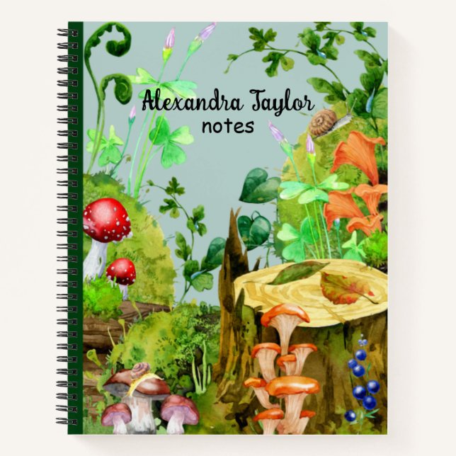 Custom Text Notebook Watercolor Forest Mushroom Notizbuch (Vorderseite)
