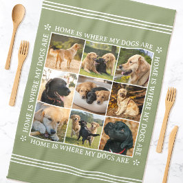 Custom Text Photo Collage Pet Dog Earthy Green Geschirrtuch