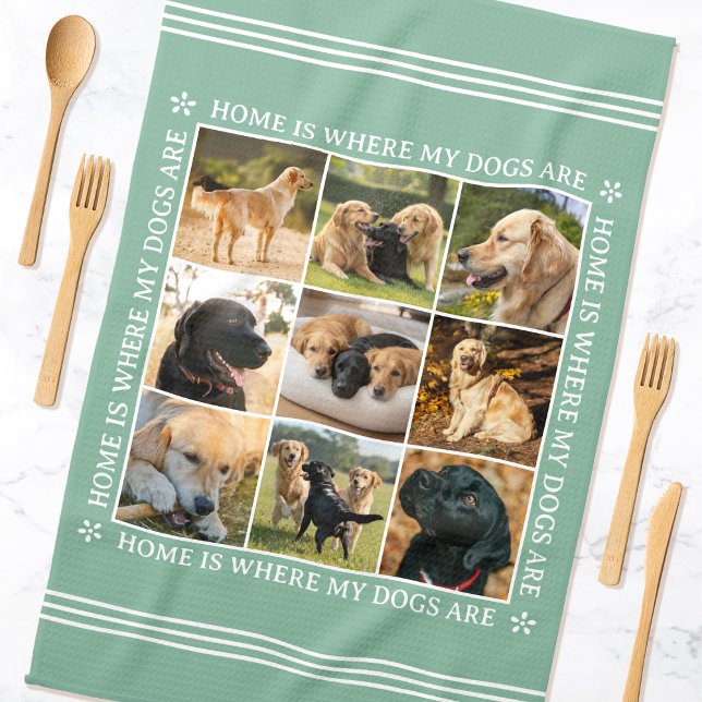 Custom Text Photo Collage Pet Dog Love Soft Green Geschirrtuch (Von Creator hochgeladen)