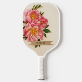 Custom Text Pink Floral Bouquet Kraft Band Pickleball Schläger