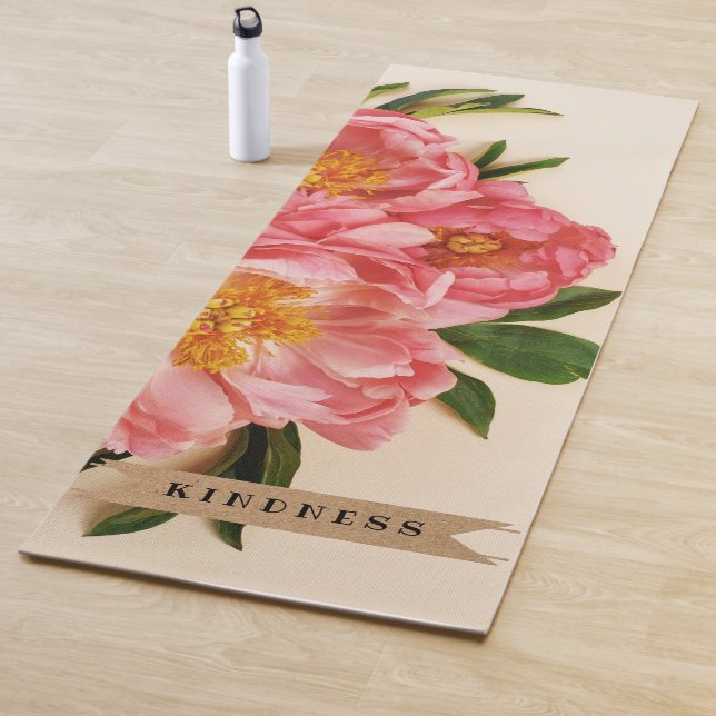 Custom Text Pink Floral Bouquet Kraft Band Yogamatte (Beispiel)