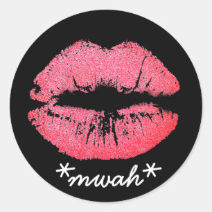 Custom Text Pink Lipstick Kiss Lip Makeup Mwah Runder Aufkleber