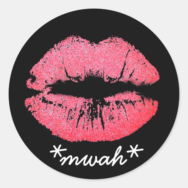 Custom Text Pink Lipstick Kiss Lip Makeup Mwah Runder Aufkleber (Vorderseite)