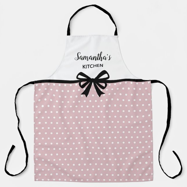 Custom Text Pink White Polka Dots Spaß Niedlich Kü Schürze (Vorderseite)