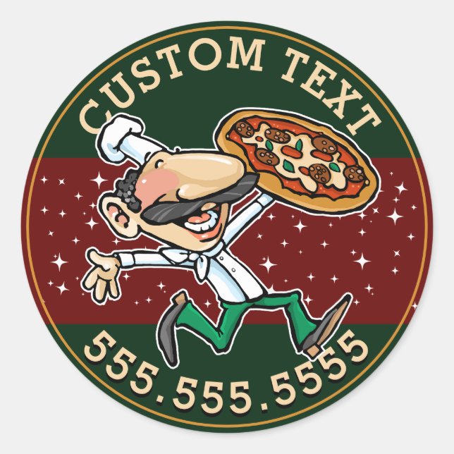 CUSTOM TEXT Pizza Lieferung Pizzeria Zeichen Runder Aufkleber (Vorderseite)