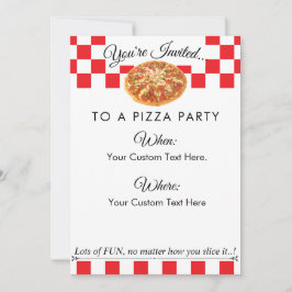 Custom Text Pizza Party|Fun Red White Schachbrett Einladung