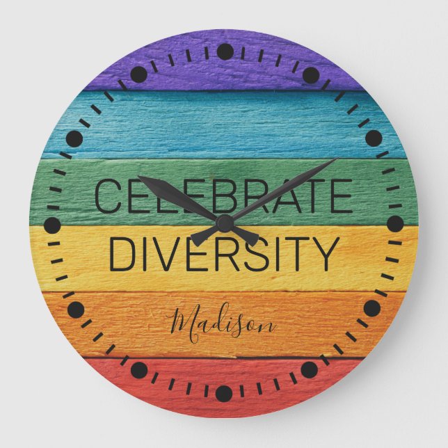 Custom Text Rainbow Round Clock Große Wanduhr (Vorderseite)