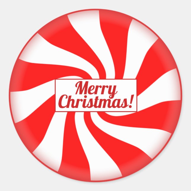 Custom Text Red Holiday Peppermint Frohe Weihnacht Runder Aufkleber (Vorderseite)