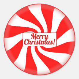 Custom Text Red Holiday Peppermint Frohe Weihnacht Runder Aufkleber