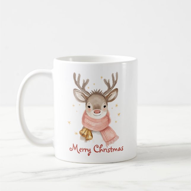 Custom Text Reindeer Wearing A Pink Scarf Kaffeetasse (Links)