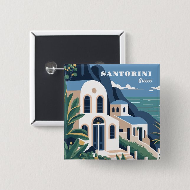 Custom Text Santorini Griechenland Button (Vorne & Hinten)