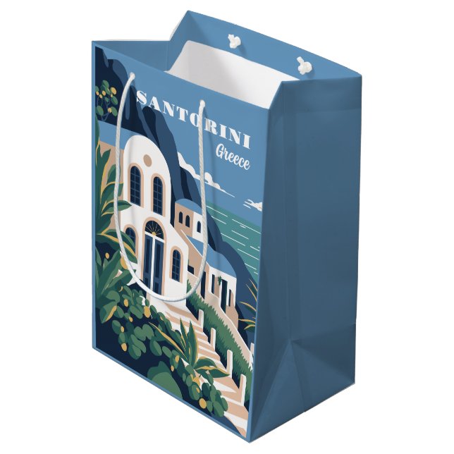 Custom Text Santorini Griechenland Mittlere Geschenktüte (Rückseite Schrägansicht)