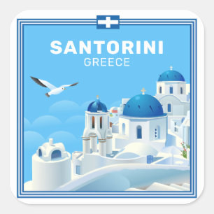 Custom Text Santorini Griechenland Quadratischer Aufkleber