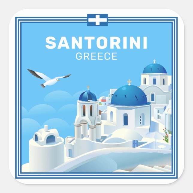 Custom Text Santorini Griechenland Quadratischer Aufkleber (Vorderseite)