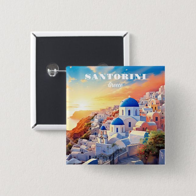 Custom Text Santorini Griechenland Sunset Button (Vorne & Hinten)
